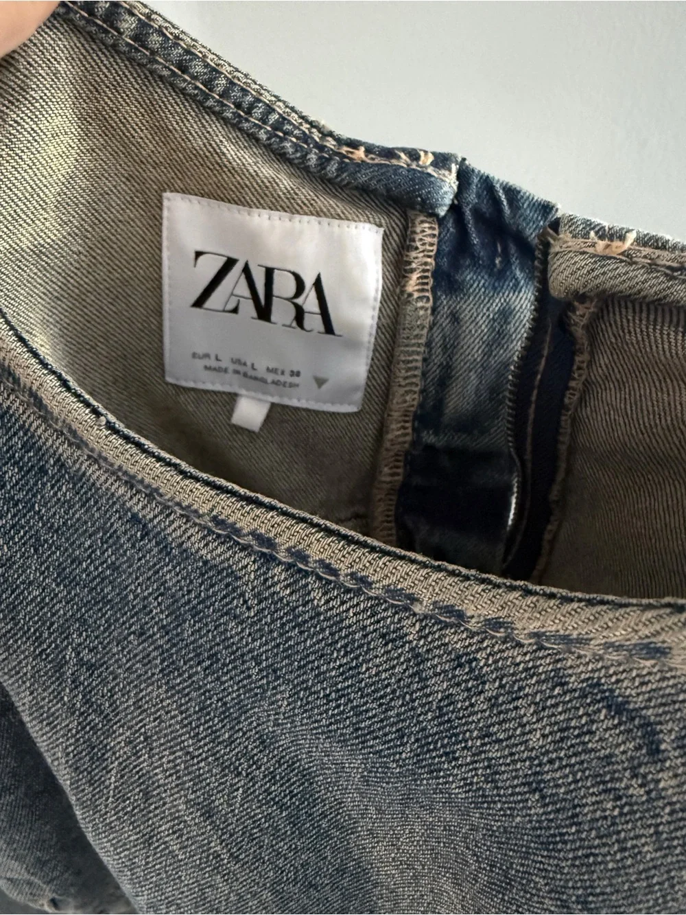 Zara Sleeveless Denim Shift Dress in Washed dark blue Denim - Picture 4 of 8